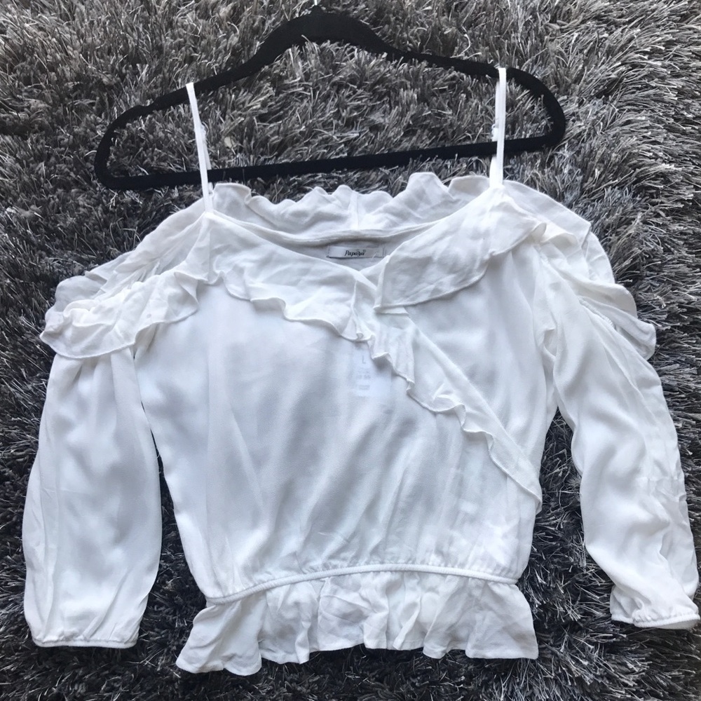 Papaya Cold Shoulder Ruffled Blouse